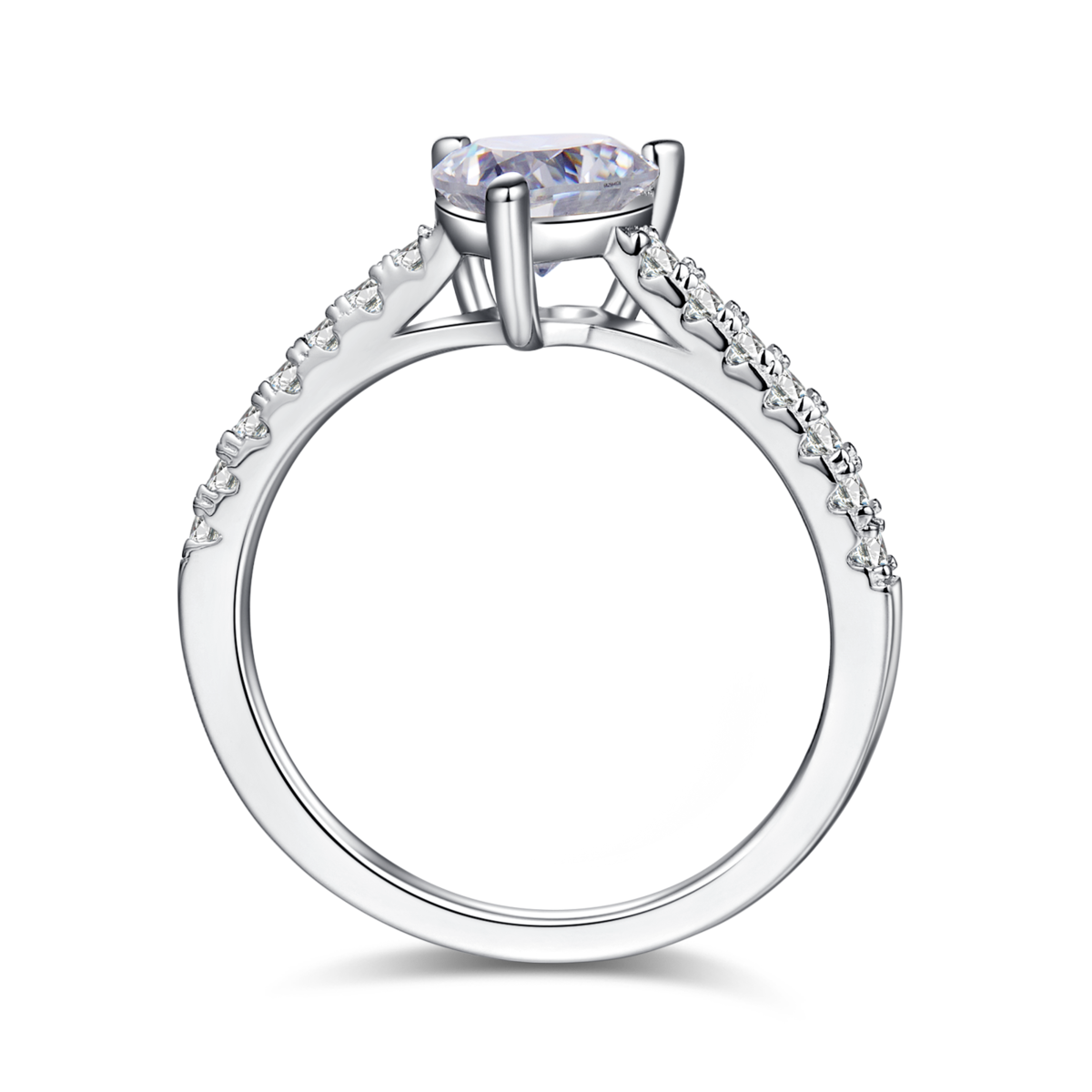 Micro set heart-shaped S925 silver plated white gold moissanite diamond women's ring 1.0 carat D-grade